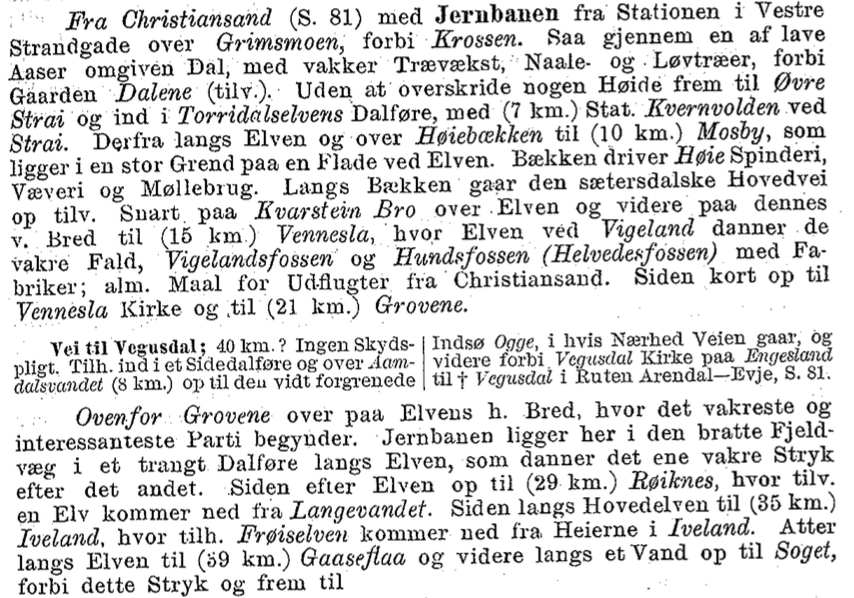Excerpt from Yngvar Nielsen, Reisehaandbog over Norge, 8de omarbeidede og betydelig forøgede udgave (Christiania: Alb. Cammermeyers Forlag, 1896)