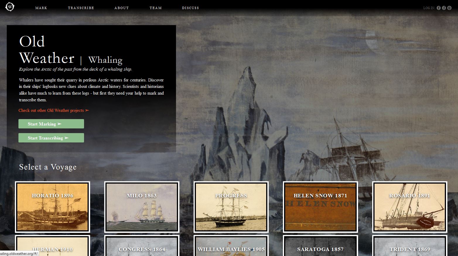 OldWeather.org invites citizen scientists to mark and transcribe ships' logbooks.