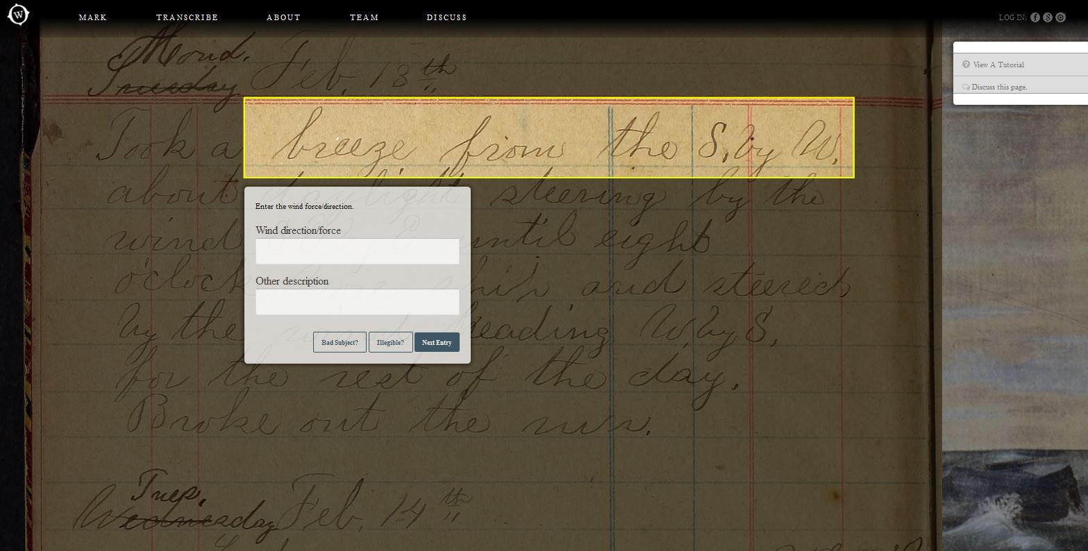 Interface for transcribing logbooks