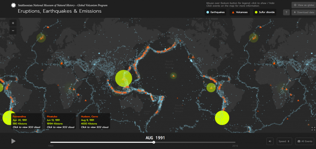 Global Volcanism Program, 2016. Eruptions, Earthquakes, & Emissions, v. 1.0 (internet application). Smithsonian Institution. Accessed 16 October 2016.